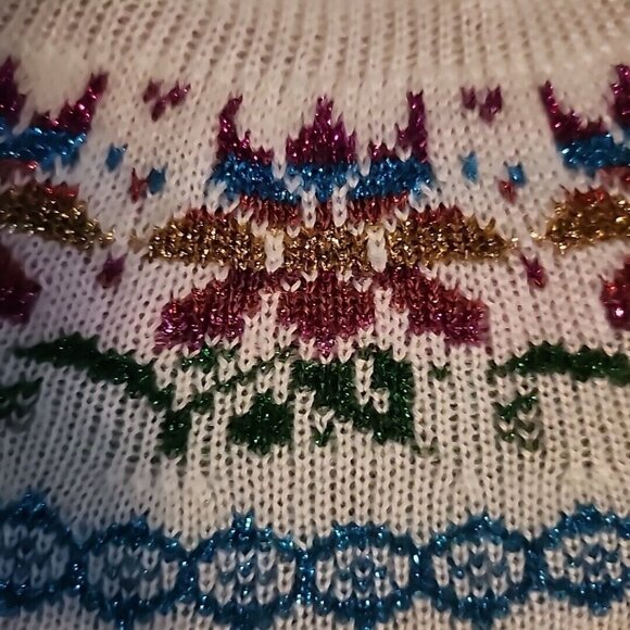 Medium Vintage Adell Barre Sweater Holiday Christmas Sparkly Snowflake White - Picture 6 of 8